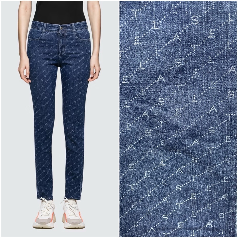 NWT Stella McCartney Monogram Print Denim Mid Rise Skinny Jeans Sz 29